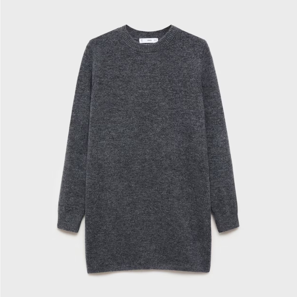 NWT Mango Dark Gray‎ Ribbed-Knit Dress Sweater M